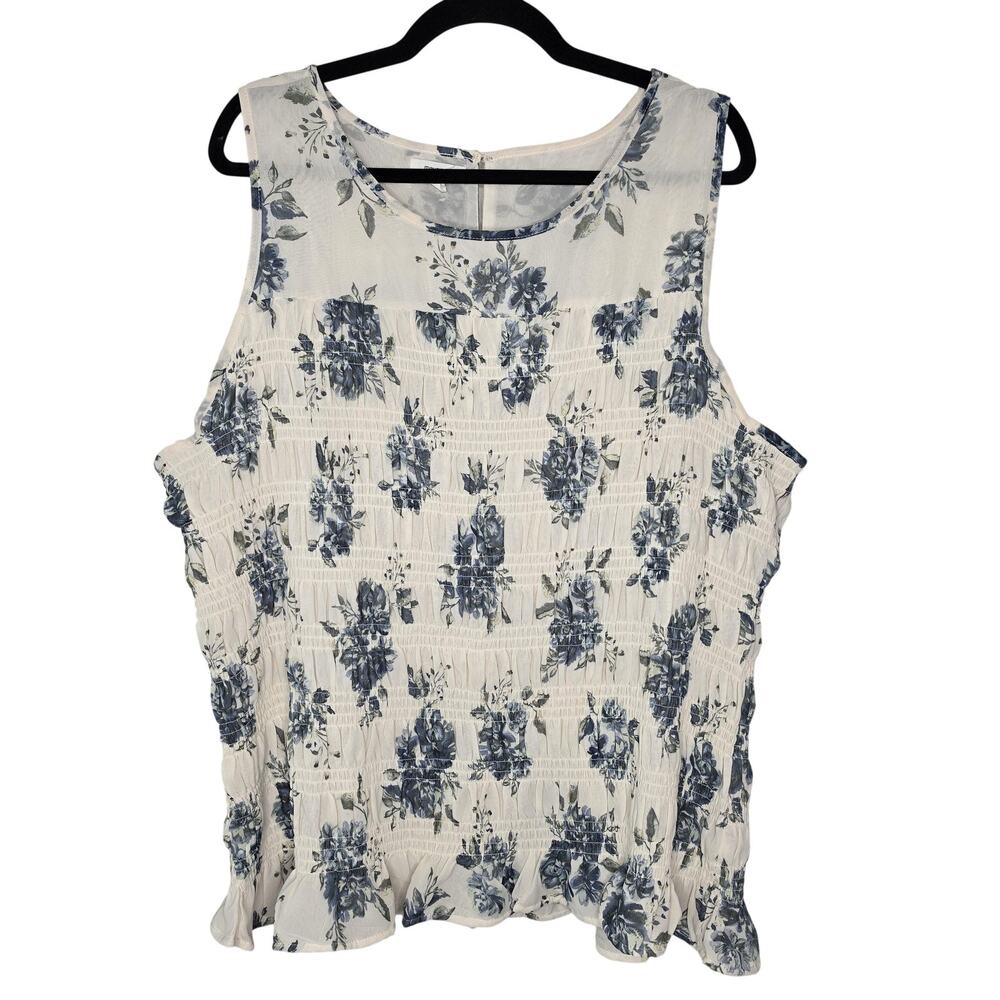 Maurices Tank Top Womens 3X White Blue Floral Smocked Ruffle Coquette Feminine
